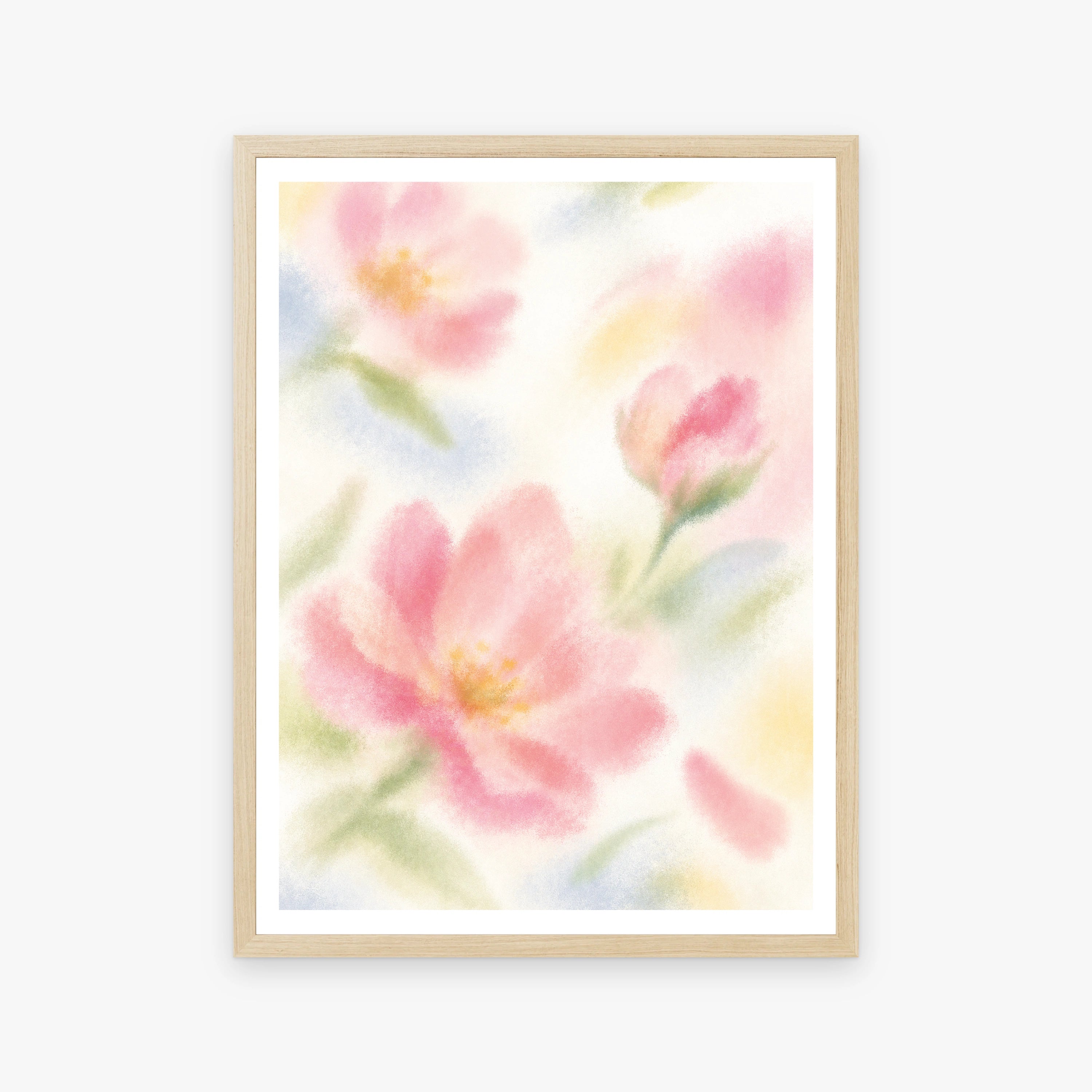 Blurred Florals V in a wood frame