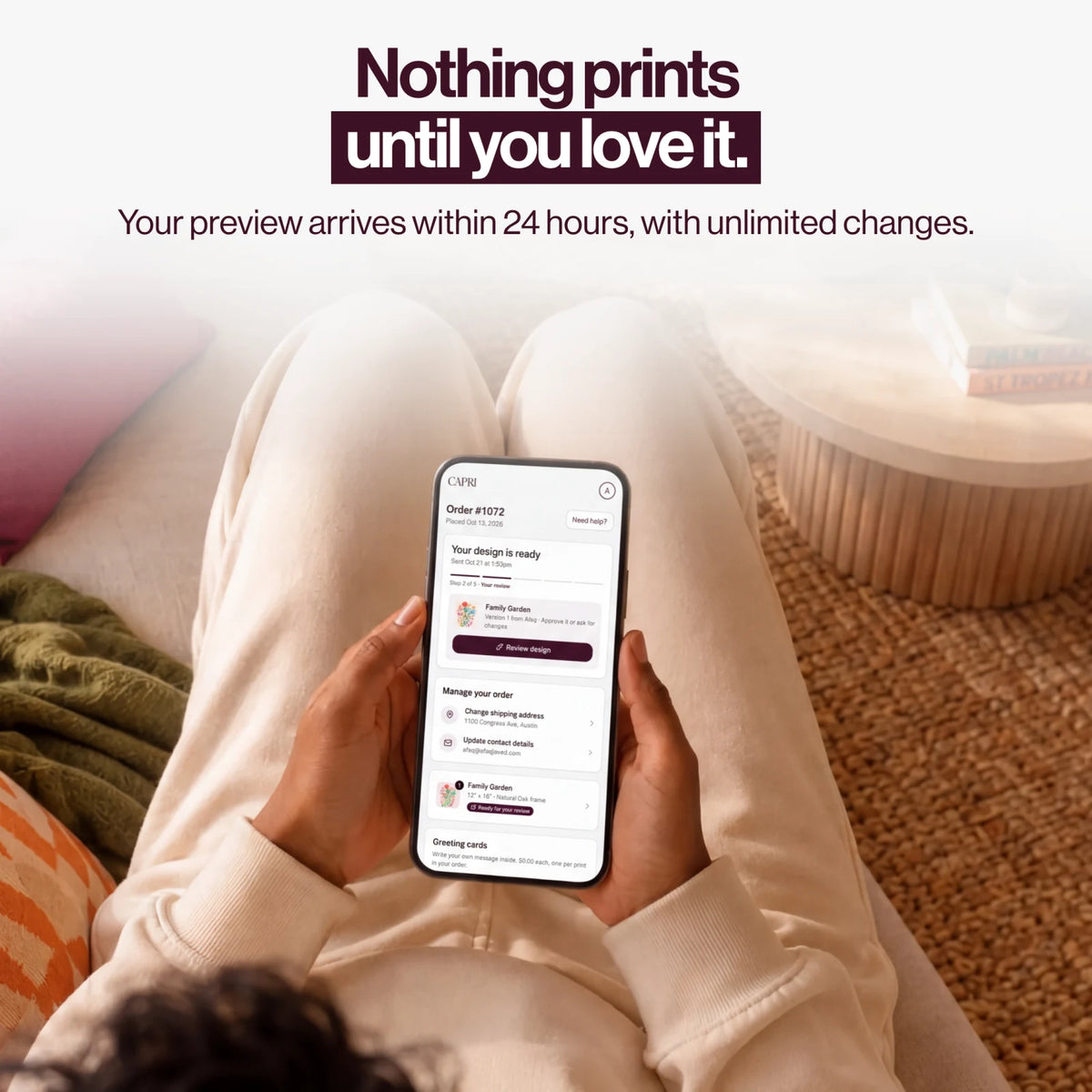 Nothing prints until you love it: your Family Garden preview arrives within 24 hours, with unlimited changes