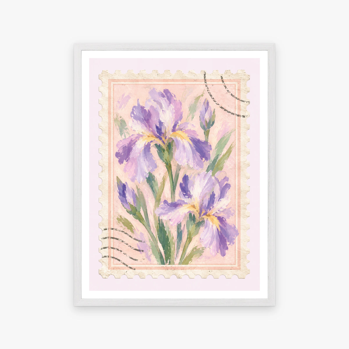 Floral Stamps I in a white frame