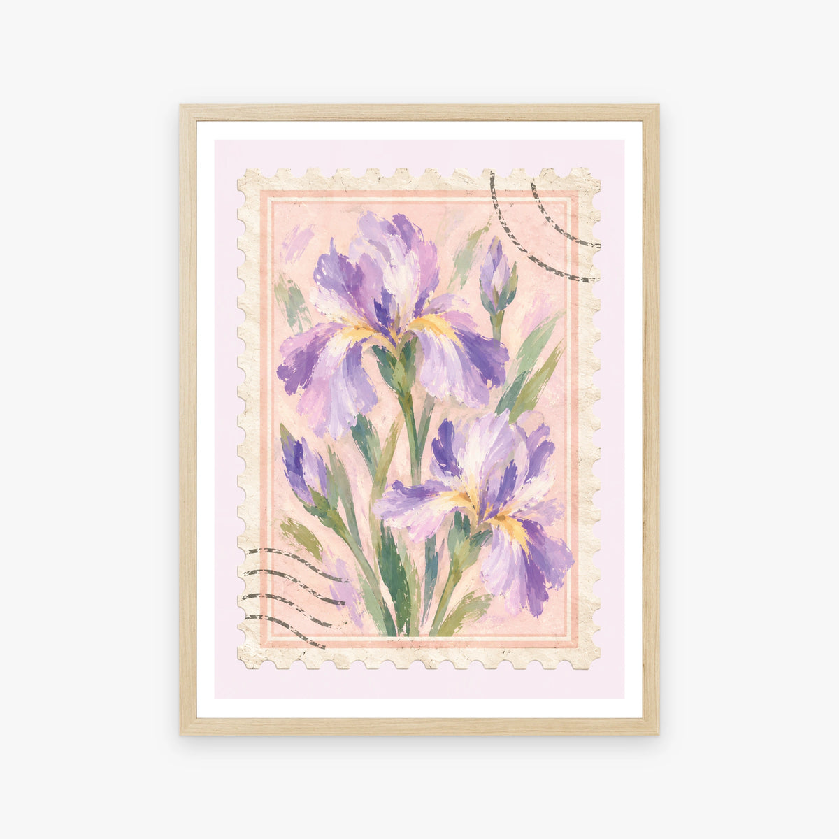 Floral Stamps I in a wood frame