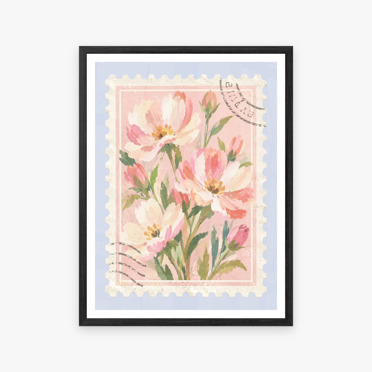 Floral Stamps II in a black frame