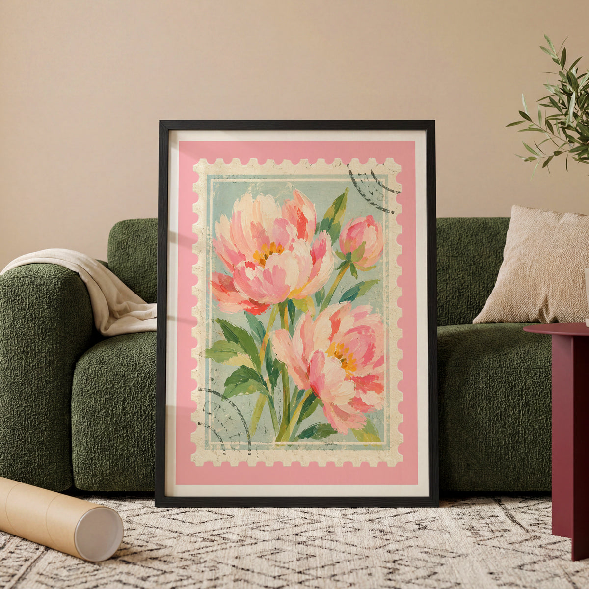 Floral Stamps III wall art in a room