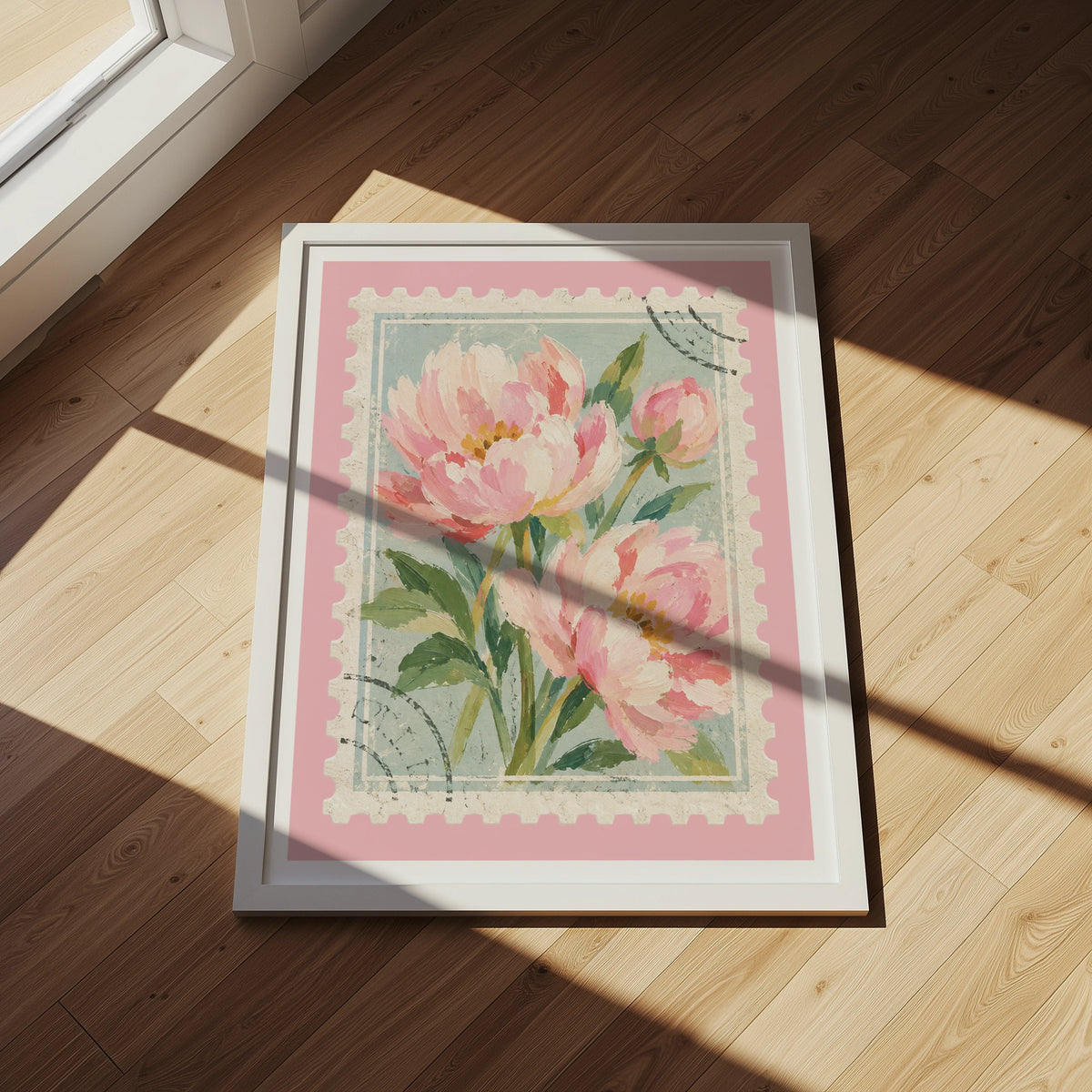 Floral Stamps III wall art in a room