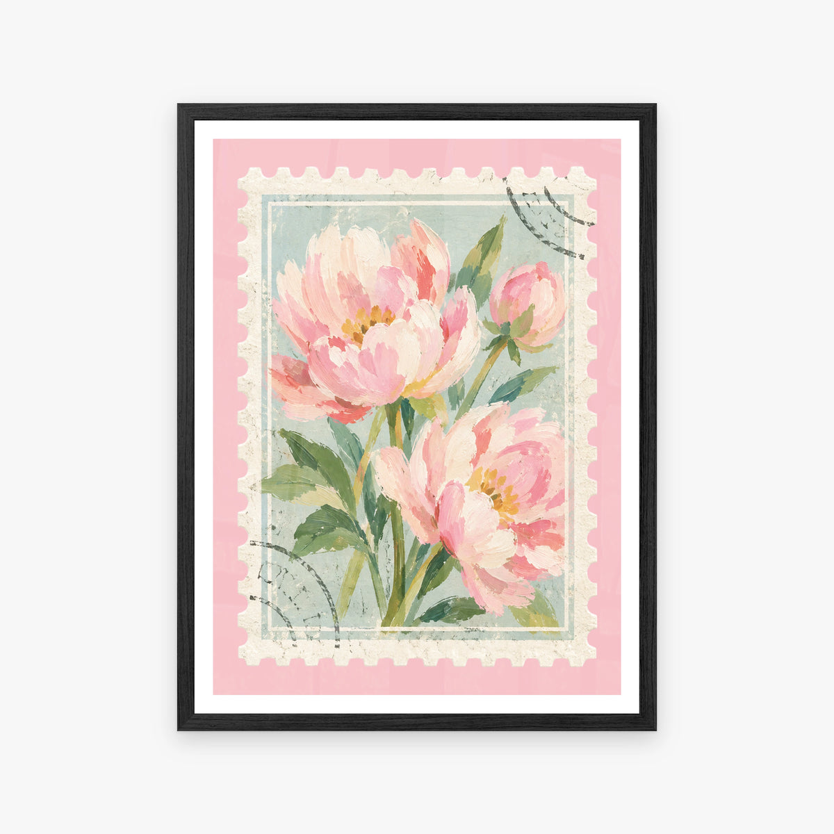 Floral Stamps III in a black frame