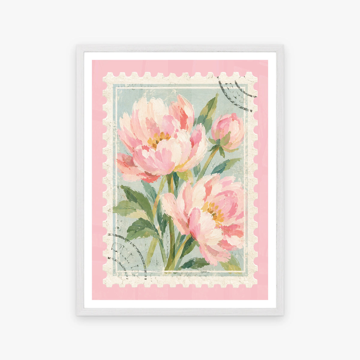 Floral Stamps III in a white frame