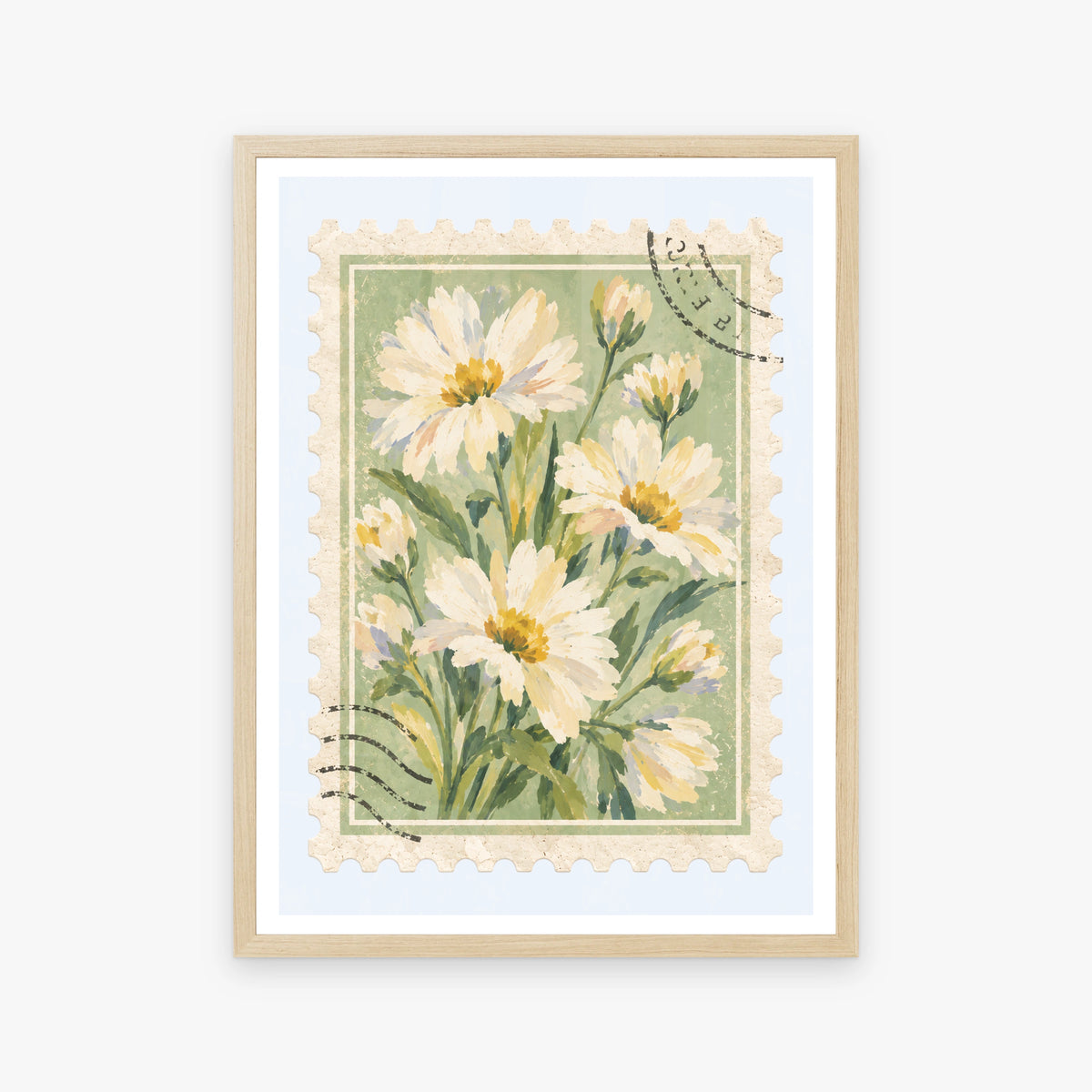 Floral Stamps IV in a wood frame