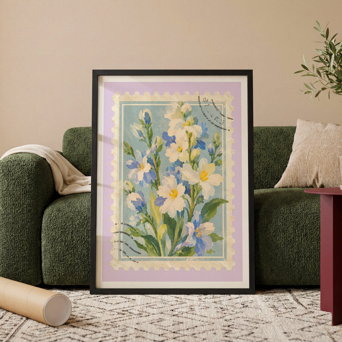 Floral Stamps V wall art in a room