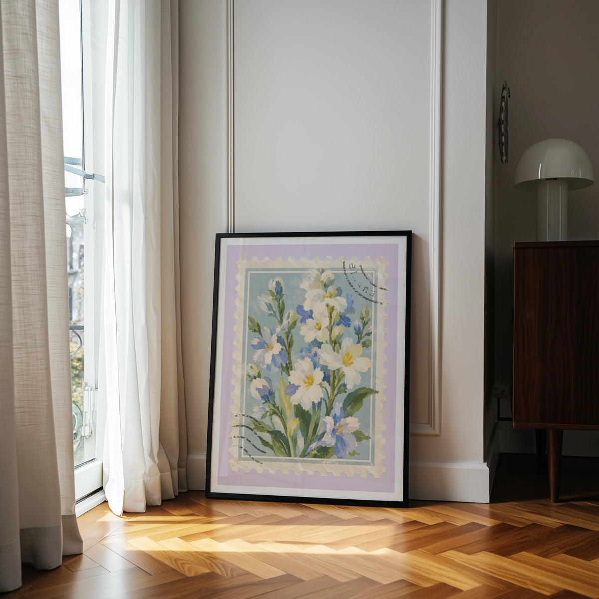 Floral Stamps V wall art in a room