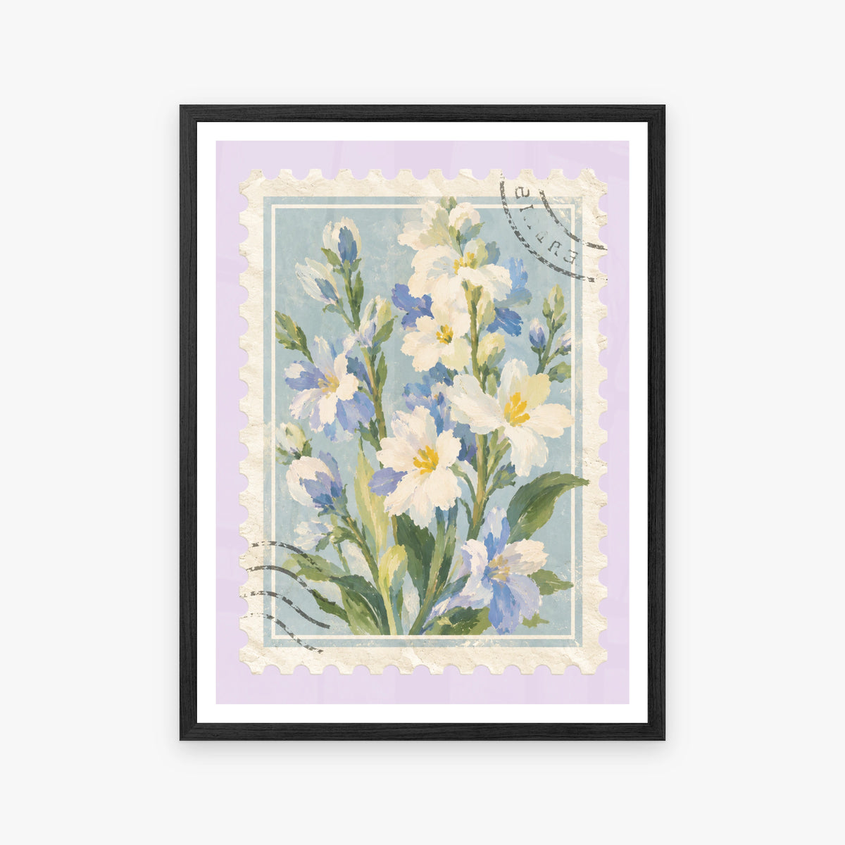 Floral Stamps V in a black frame