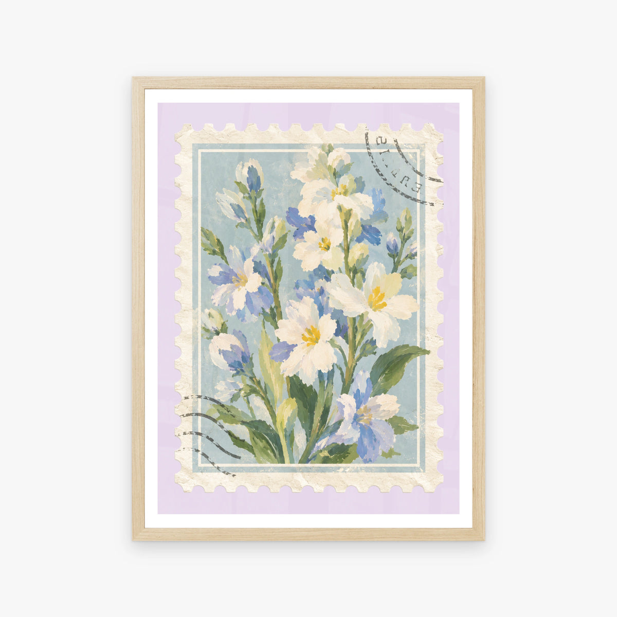 Floral Stamps V in a wood frame