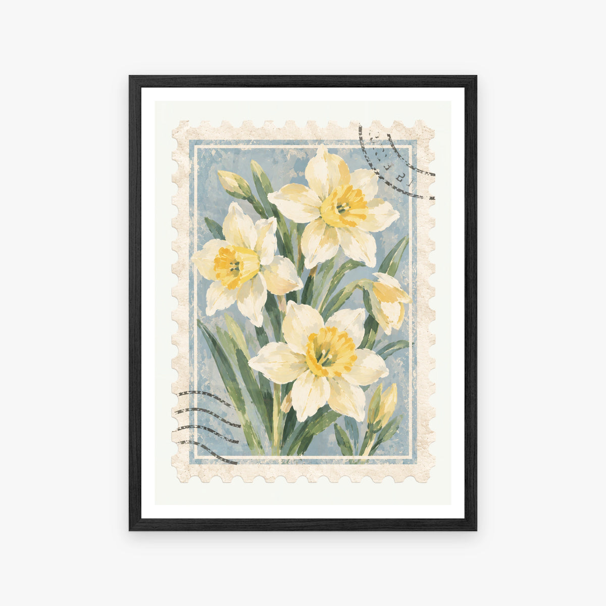 Floral Stamps VI in a black frame