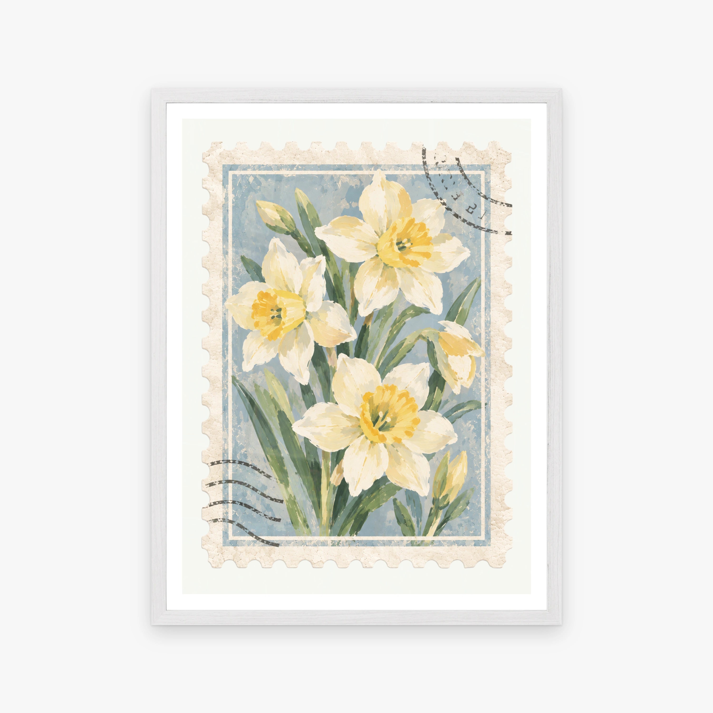 Floral Stamps VI in a white frame