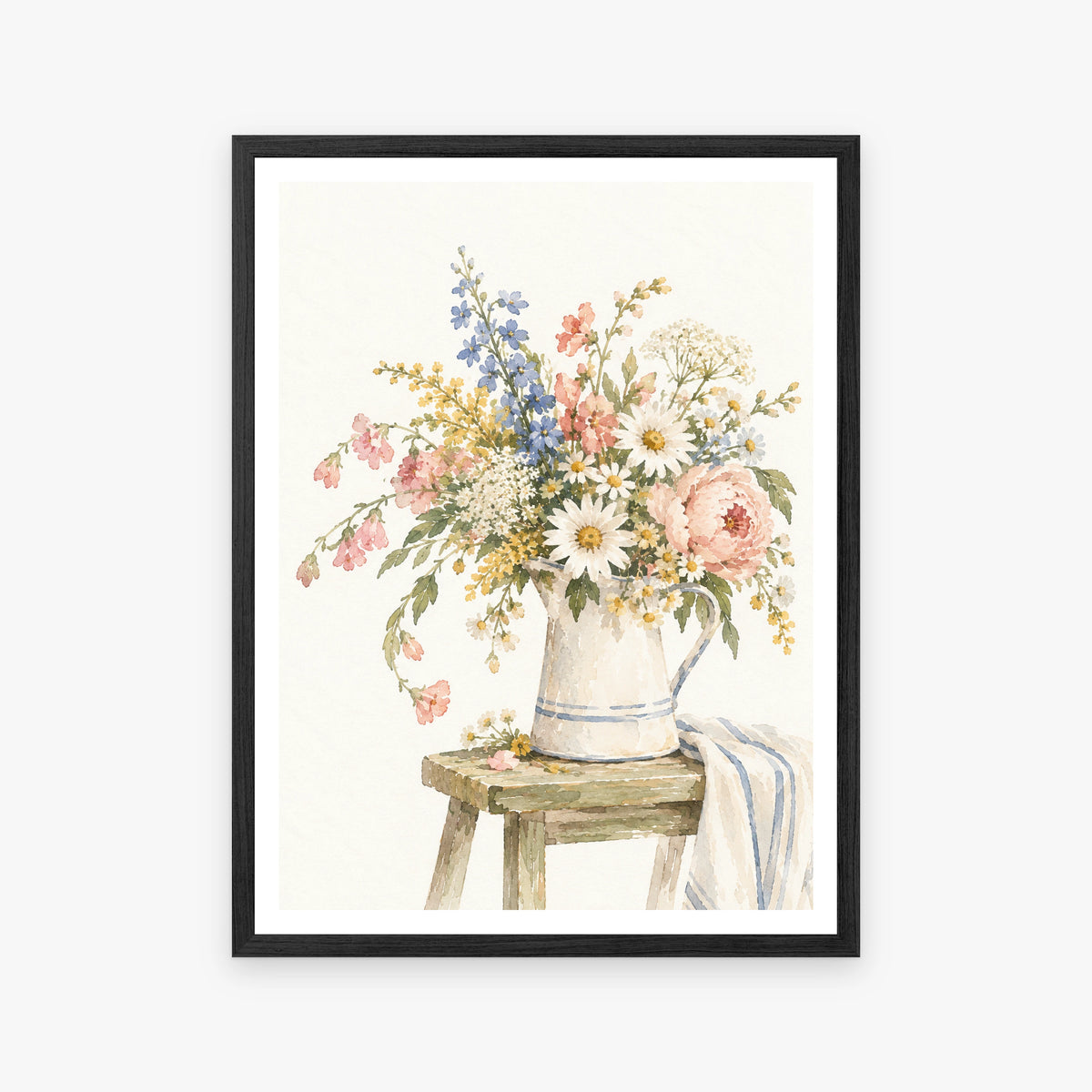 Watercolor Florals I in a black frame