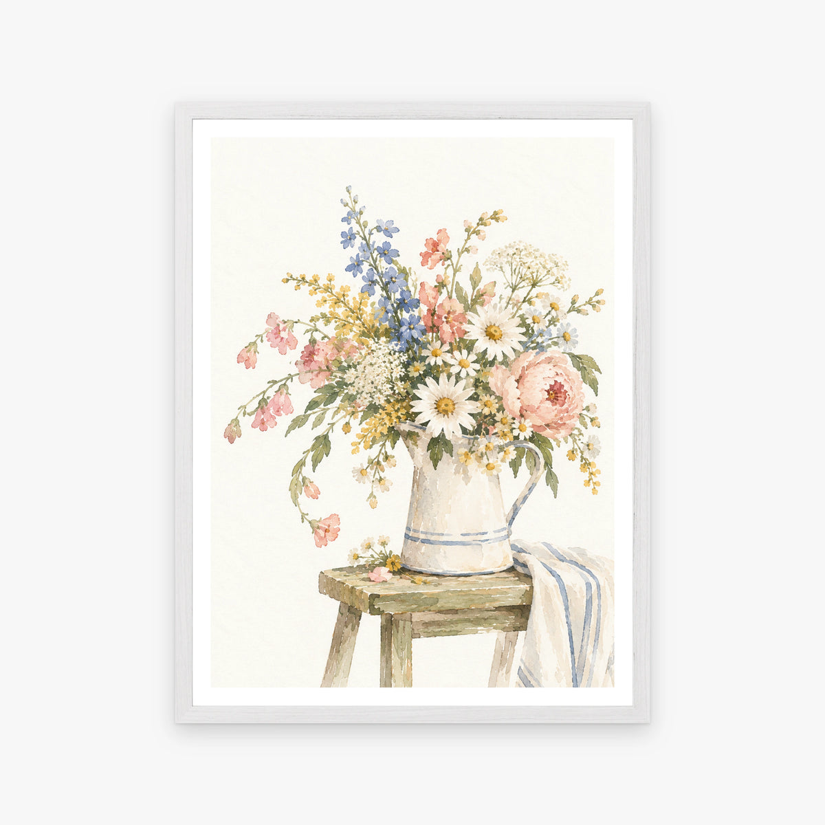 Watercolor Florals I in a white frame