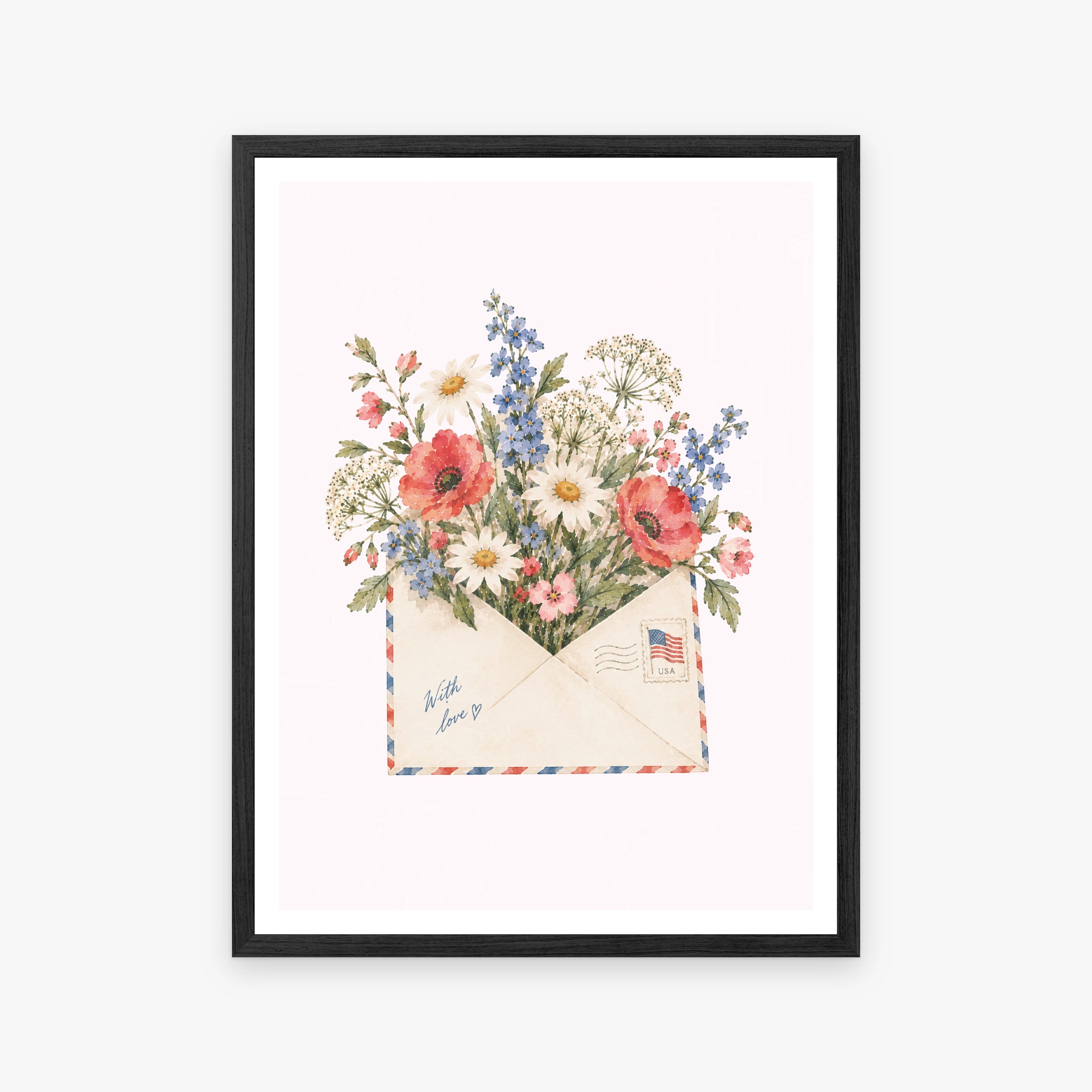 Watercolor Florals V in a black frame